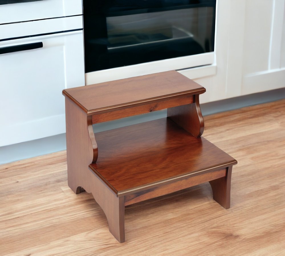 15" Brown Solid Wood And Wood Backless Bar Chair