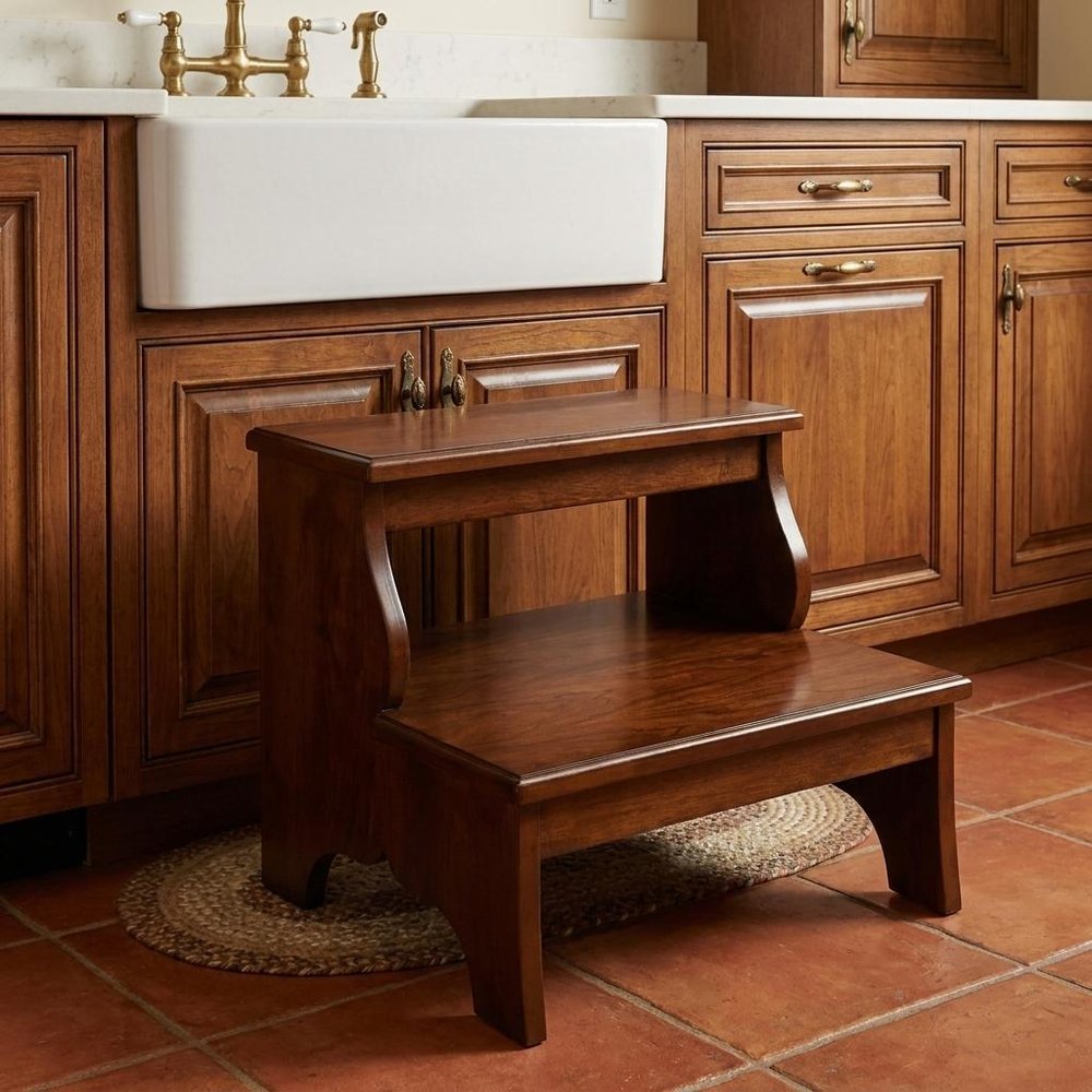 15" Chestnut Wood Step Stool