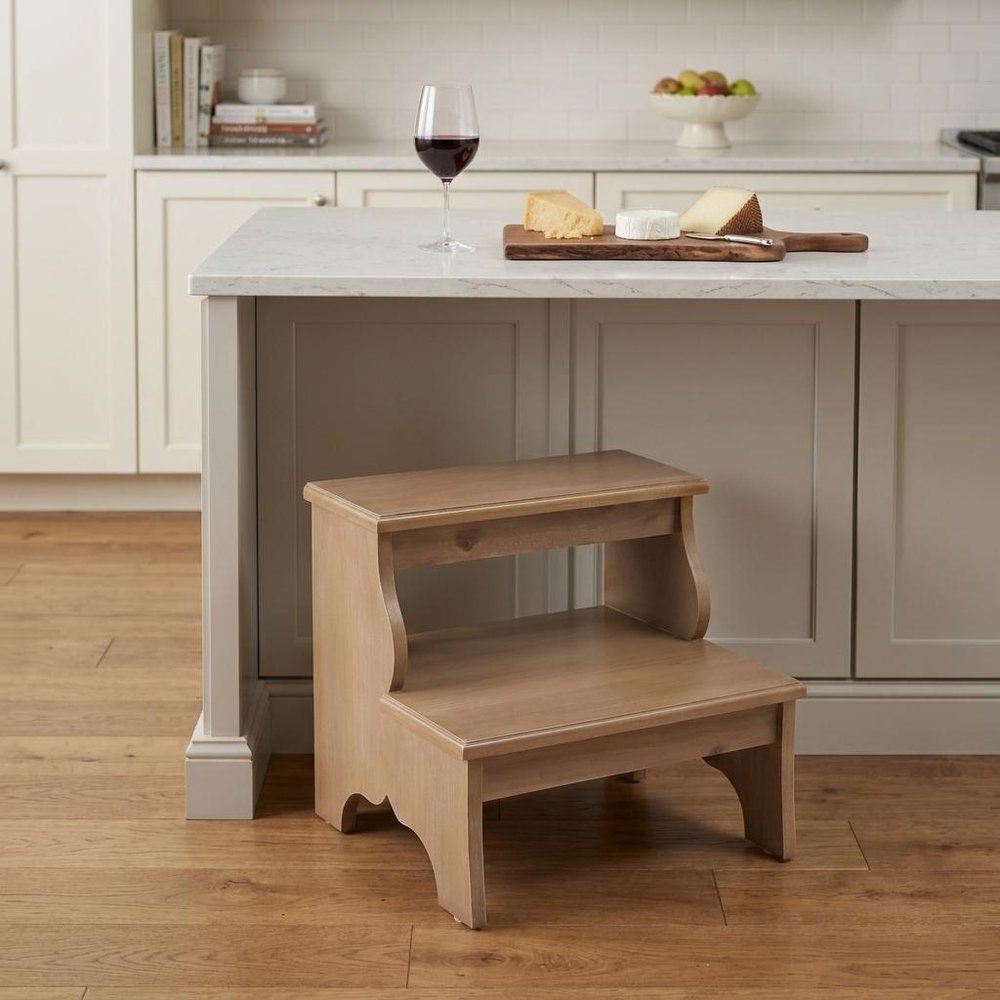 15" Natural Solid Wood And Wood Backless Bar Chair