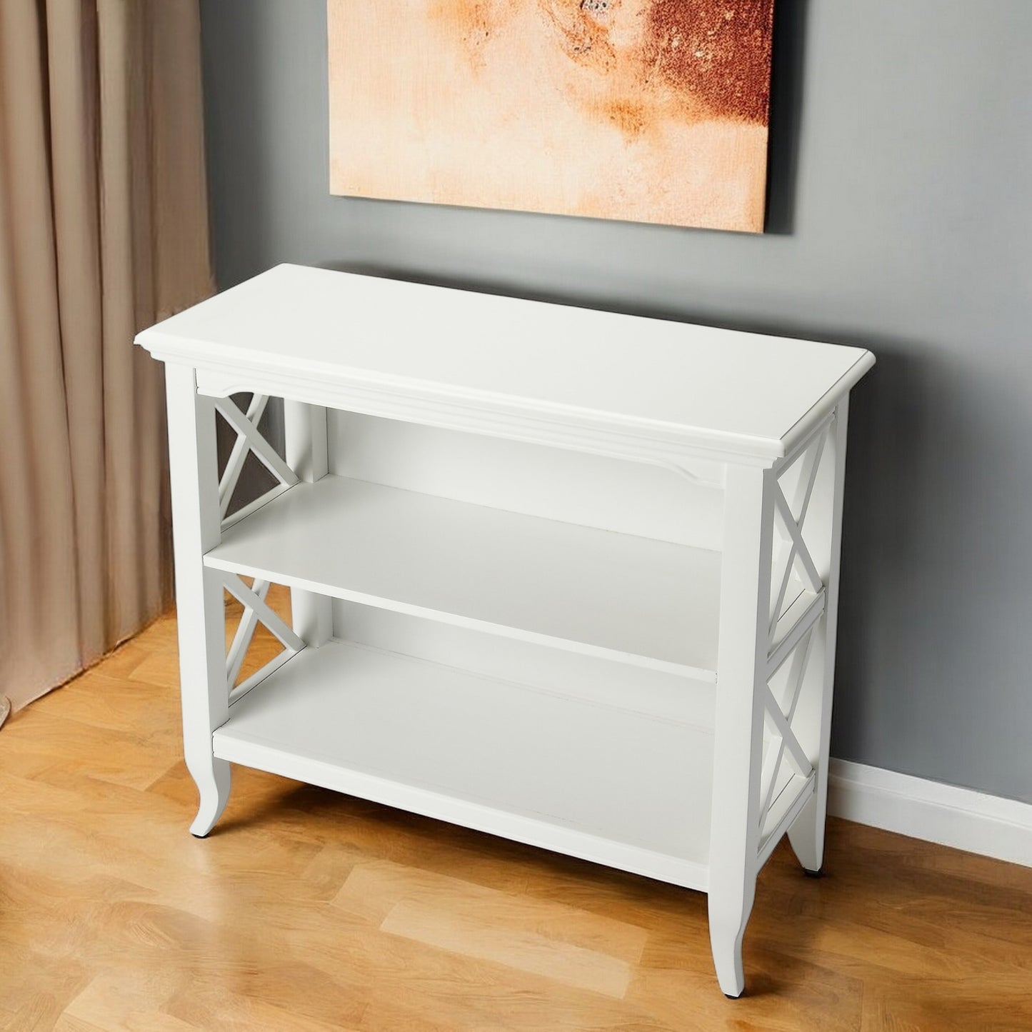 30" White Wood Two Tier Bookcase