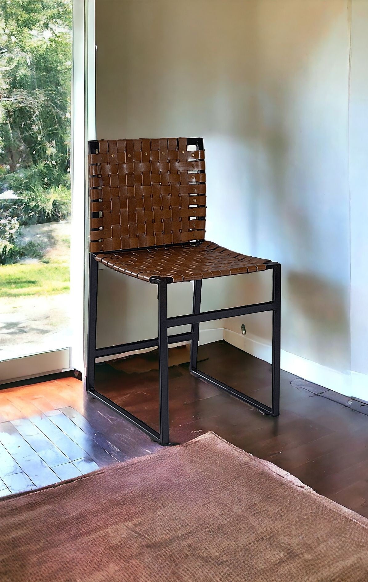 17" Brown and Black Faux Leather Side Chair