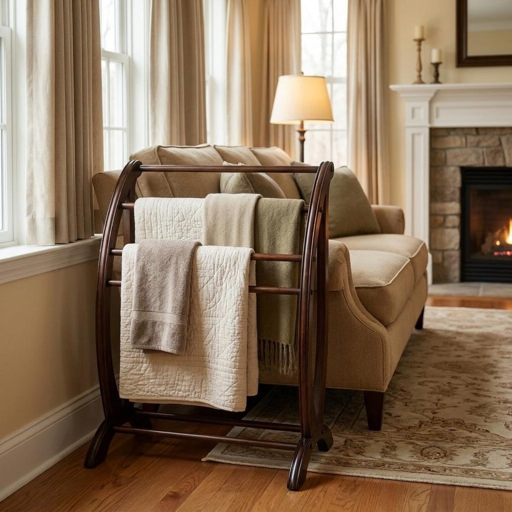 36" Deep Cherry Brown Wood Blanket Stand
