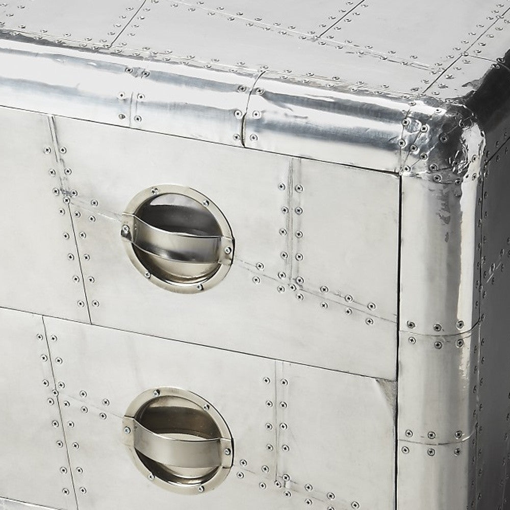 20" Silver Aluminum End Table With Two Drawers