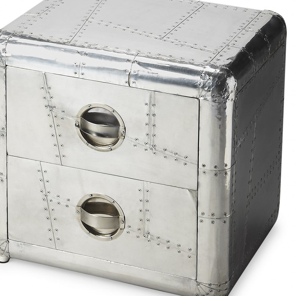 20" Silver Aluminum End Table With Two Drawers