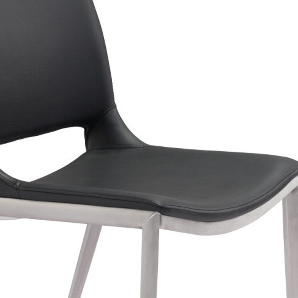 Set of Two Black And Silver Upholstered Faux Leather Open Back Dining Side Chairs