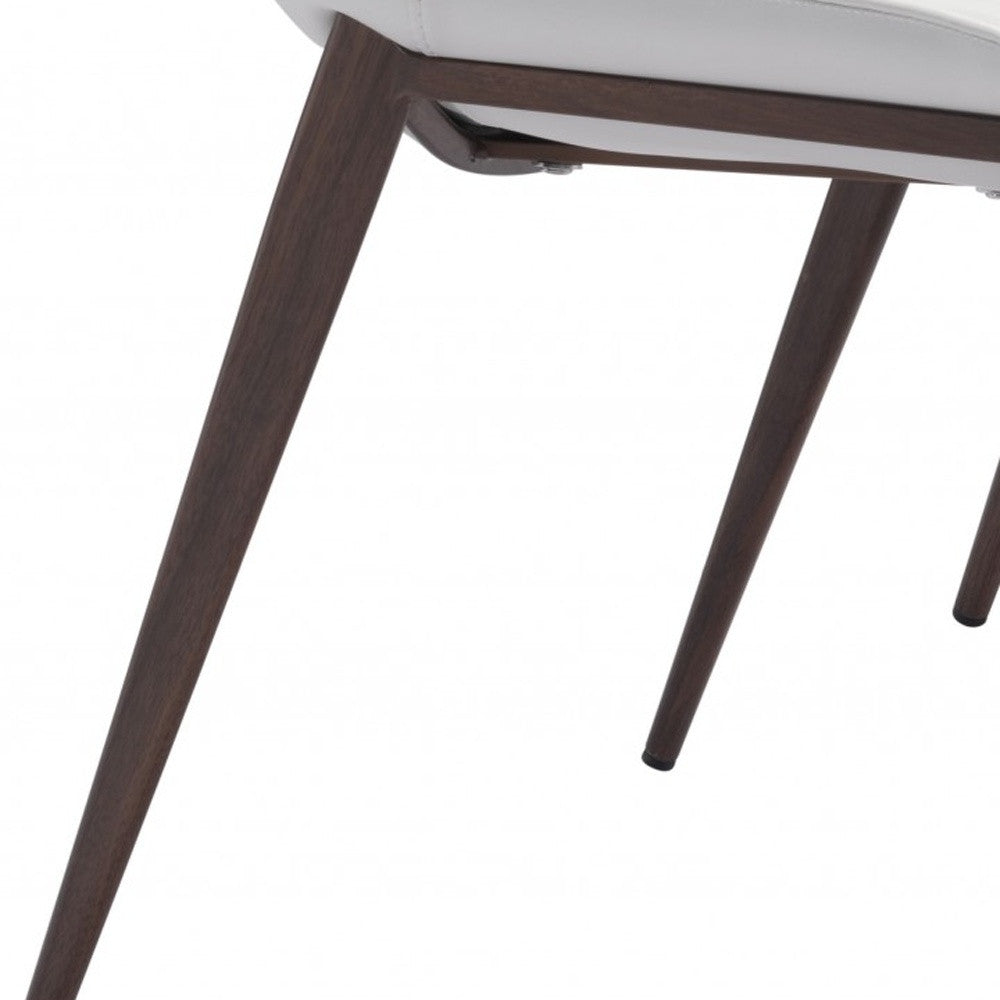 Set of Two White and Brown Upholstered Faux Leather Dining Side Chairs