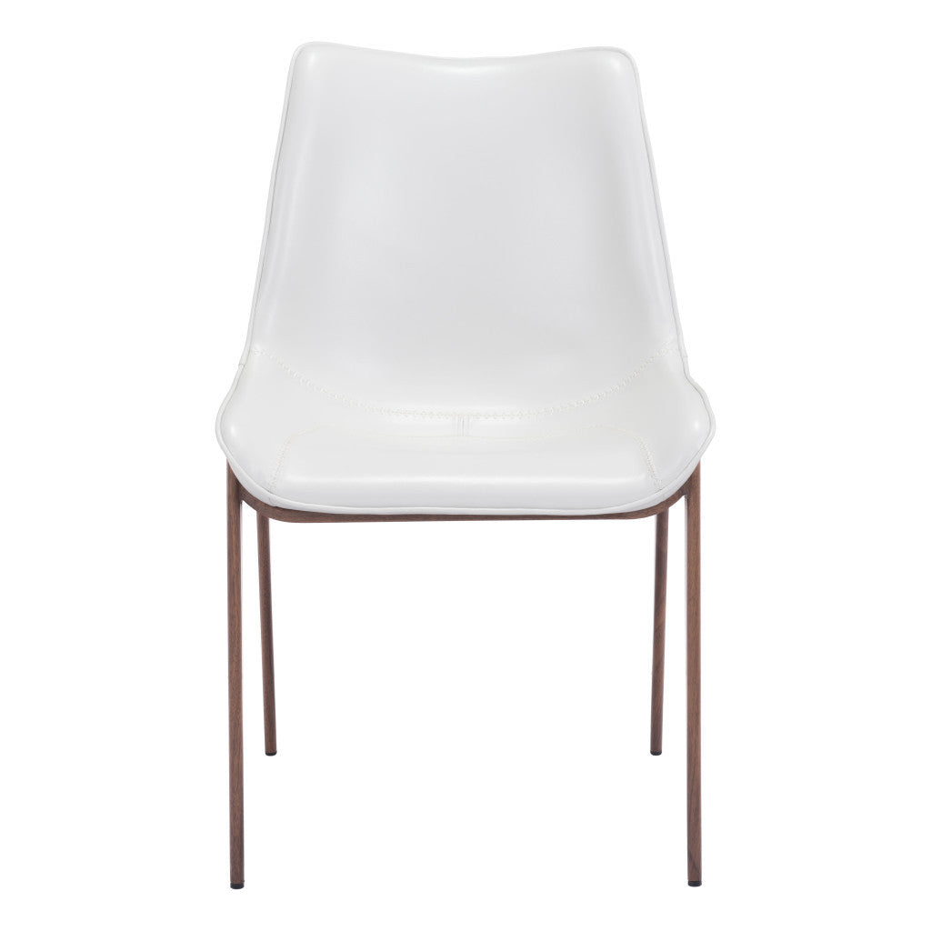 Set of Two White and Brown Upholstered Faux Leather Dining Side Chairs