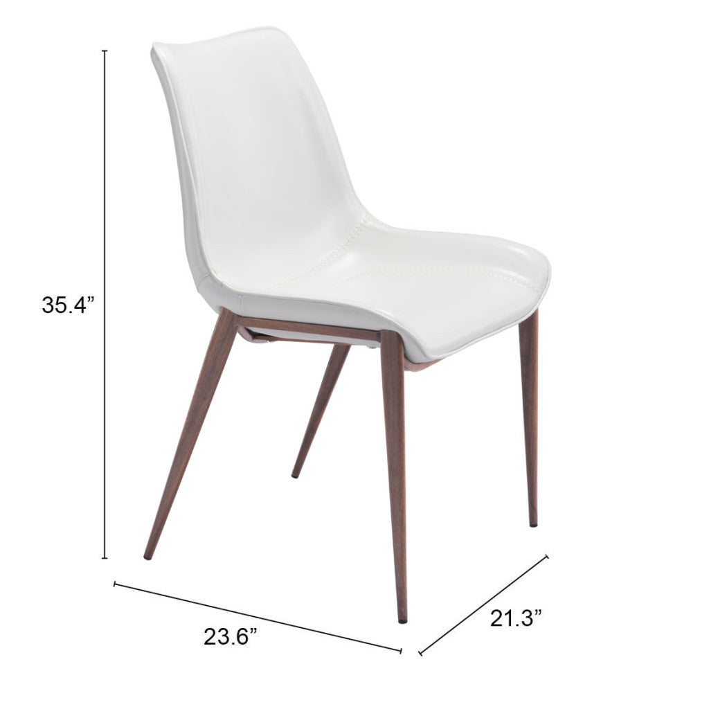 Set of Two White and Brown Upholstered Faux Leather Dining Side Chairs