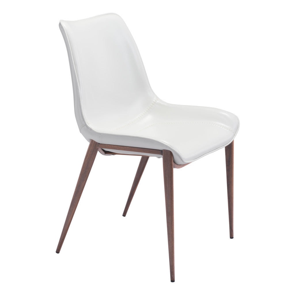 Set of Two White and Brown Upholstered Faux Leather Dining Side Chairs