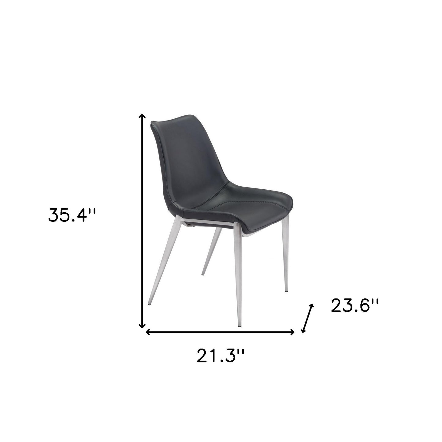 Set of Two Black and Silver Upholstered Faux Leather Dining Side Chairs