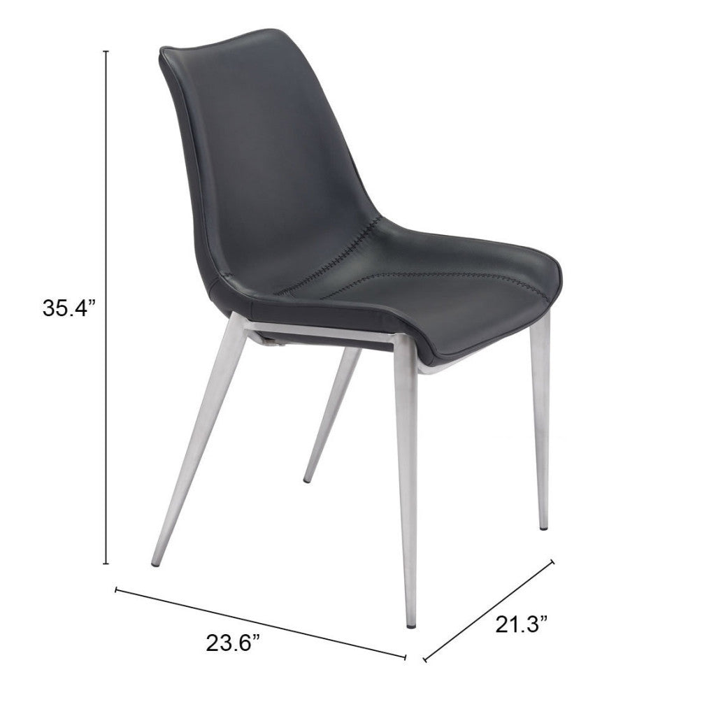 Set of Two Black and Silver Upholstered Faux Leather Dining Side Chairs