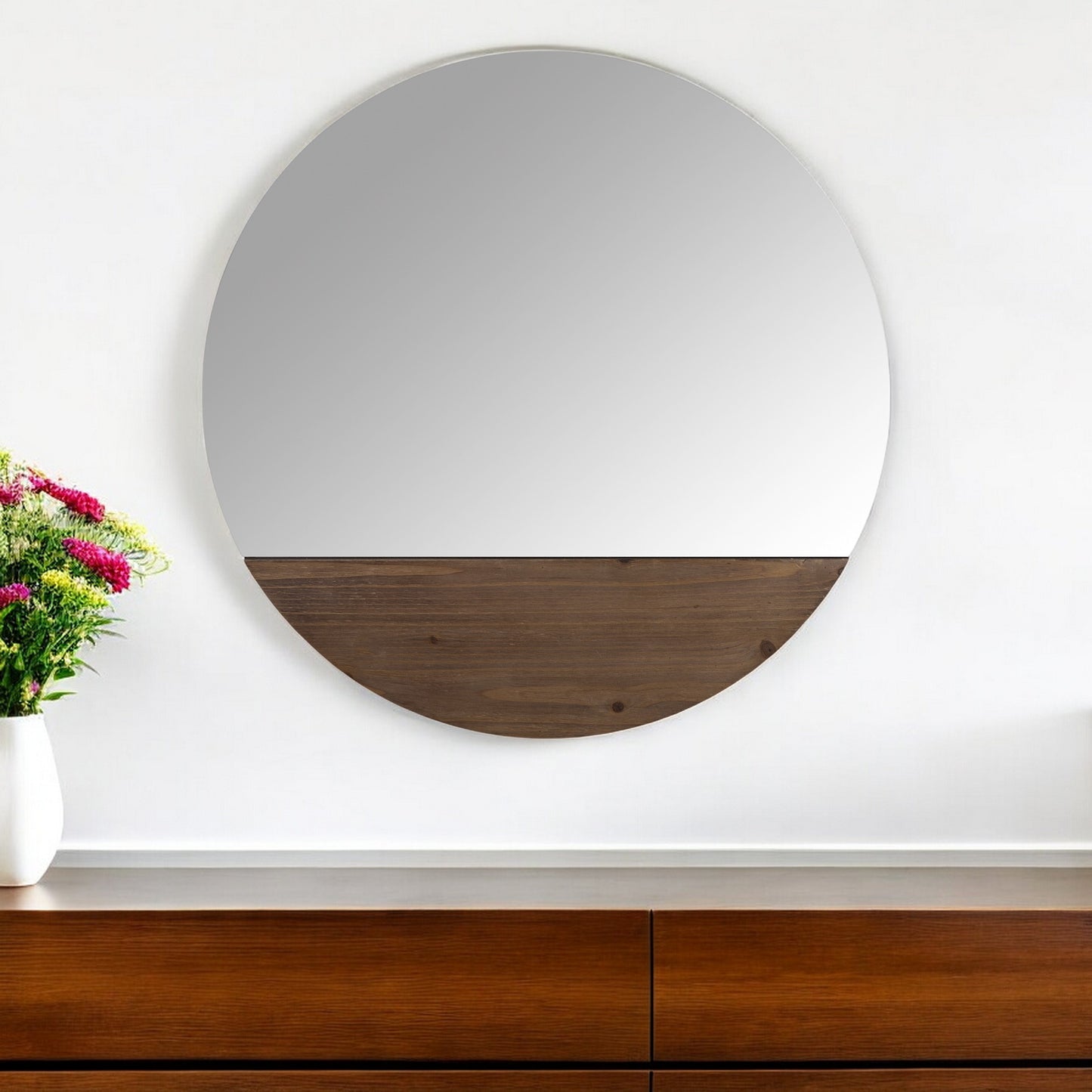 24" Brown Round Unframed Accent Mirror