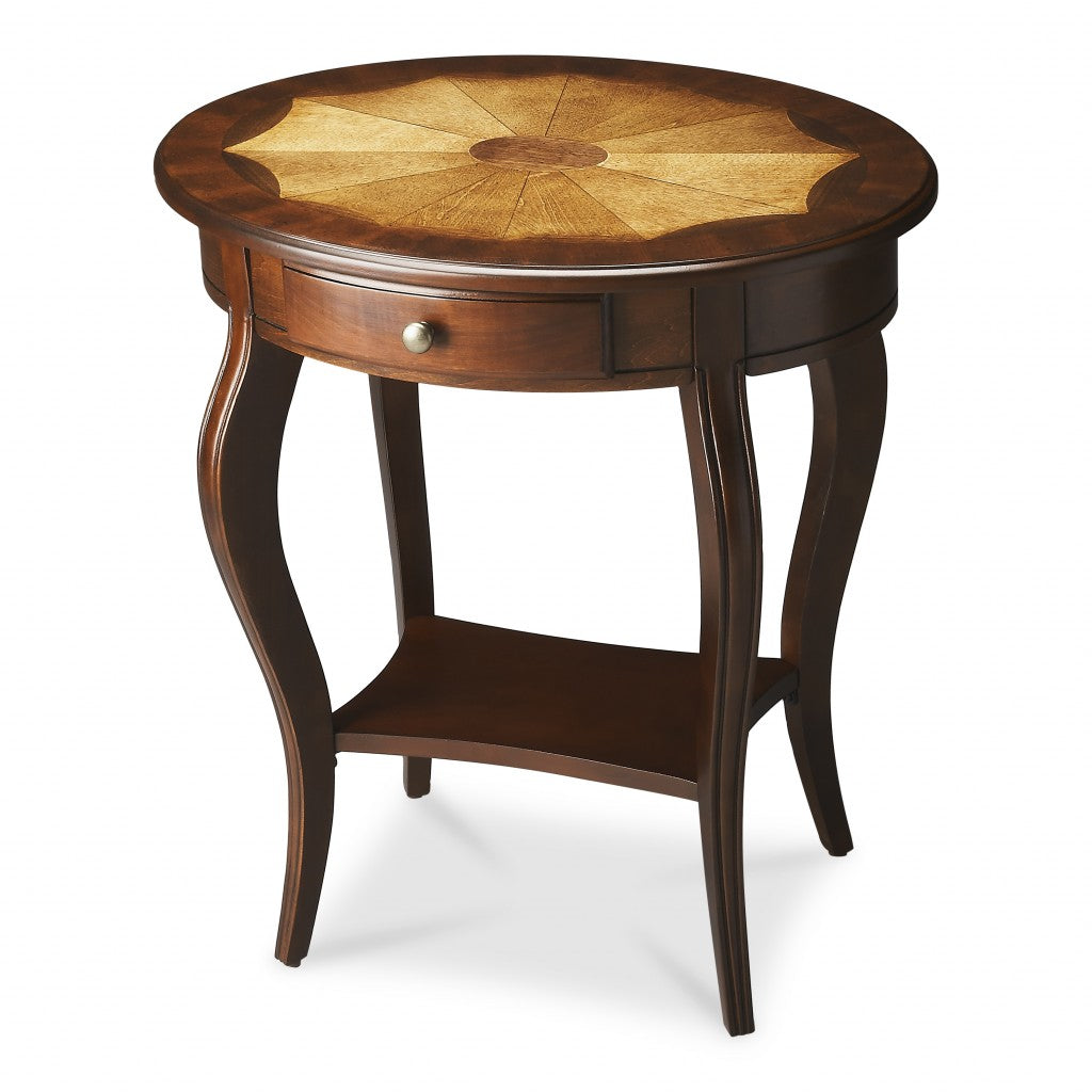 25" Brown Wood Oval Coffee Table With Drawer And Shelf