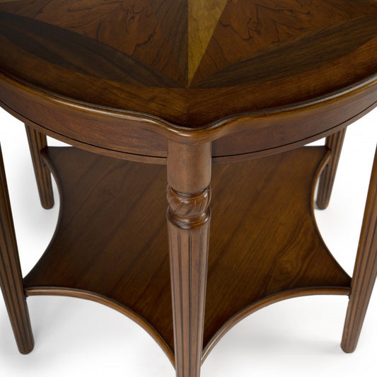 28" Brown Wood Round Coffee Table With Shelf