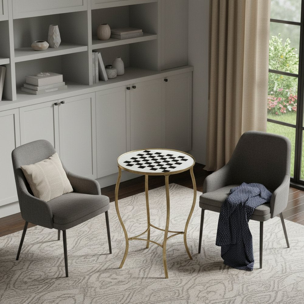 19" White and Gold Glass and Metal Round Coffee Table
