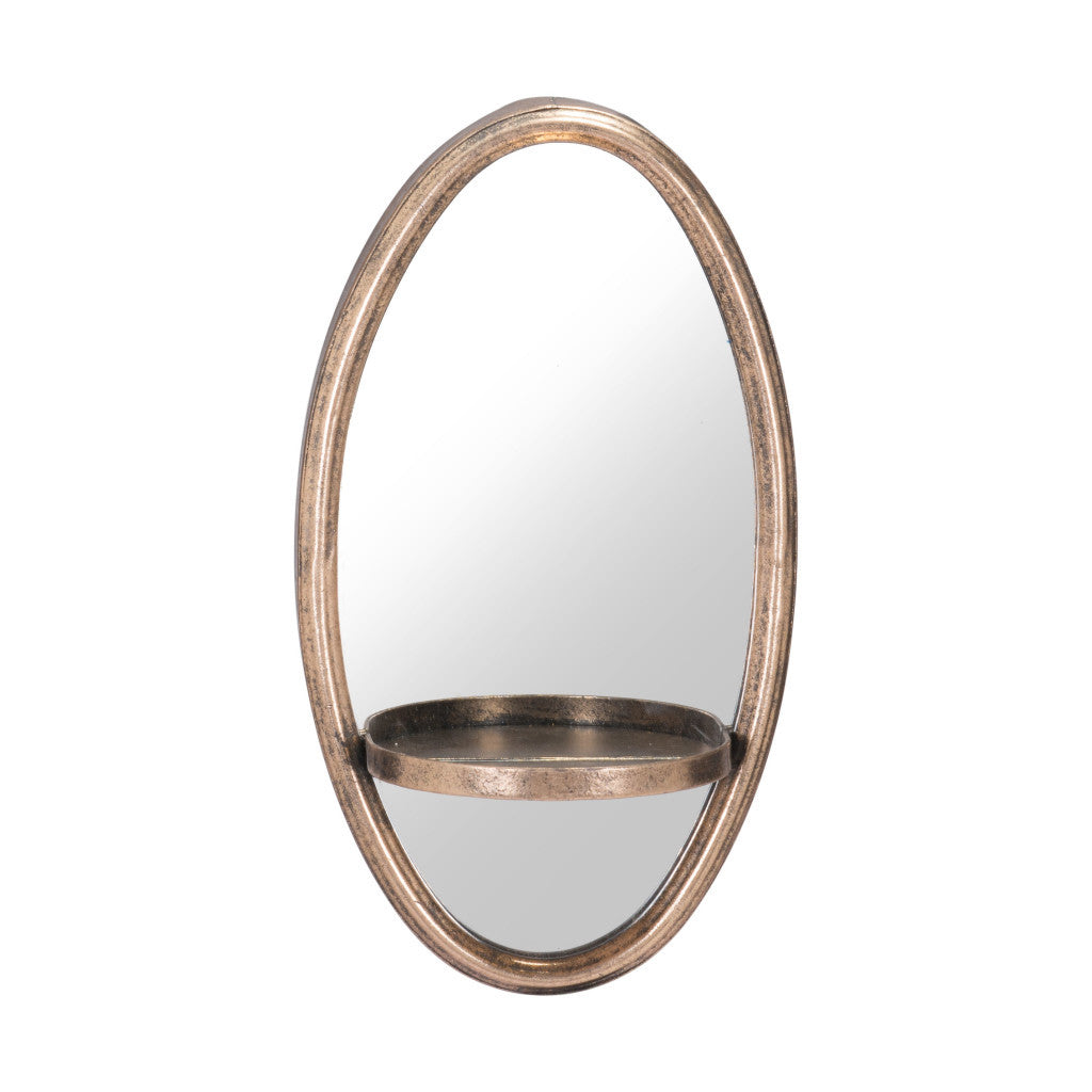 13" Gold Oval Accent Framed Mirror With Shelf