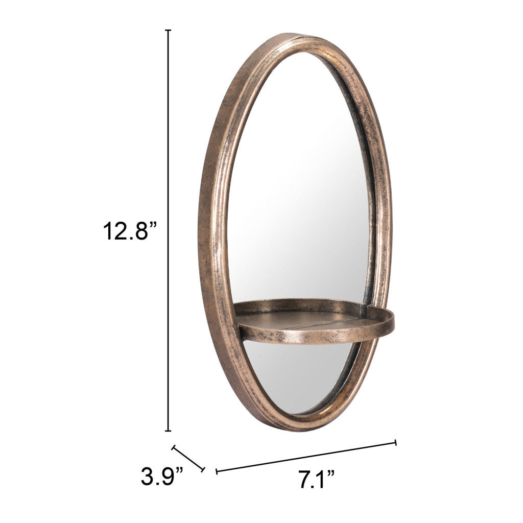 13" Gold Oval Accent Framed Mirror With Shelf