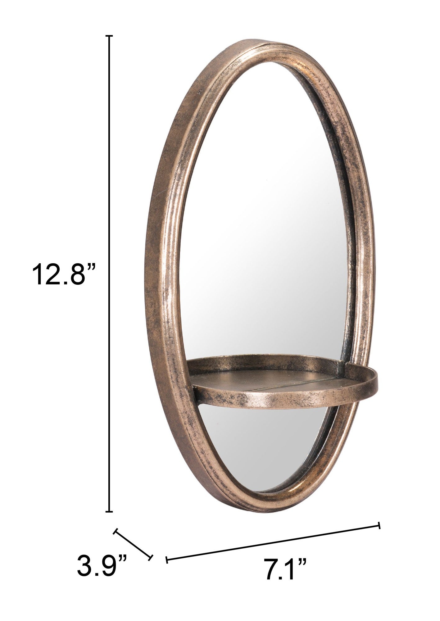 13" Gold Oval Accent Framed Mirror With Shelf
