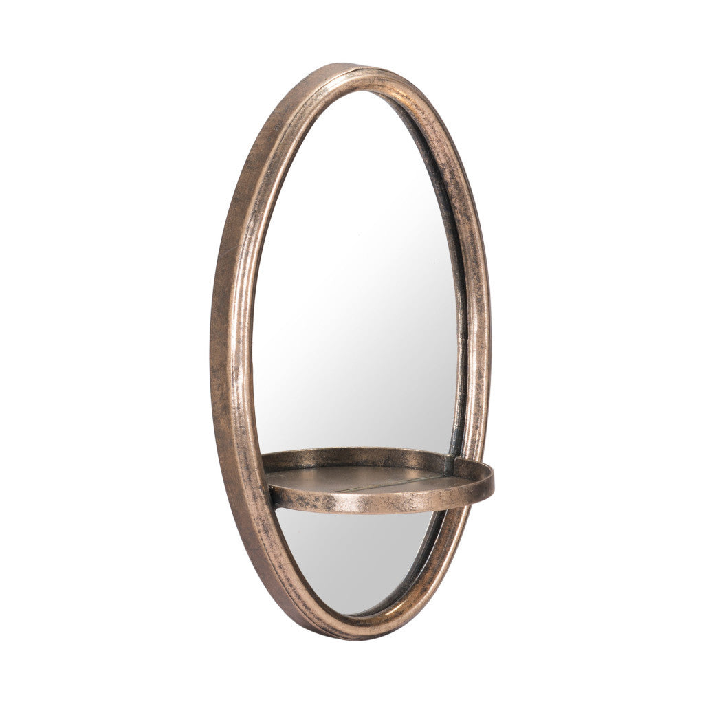 13" Gold Oval Accent Framed Mirror With Shelf