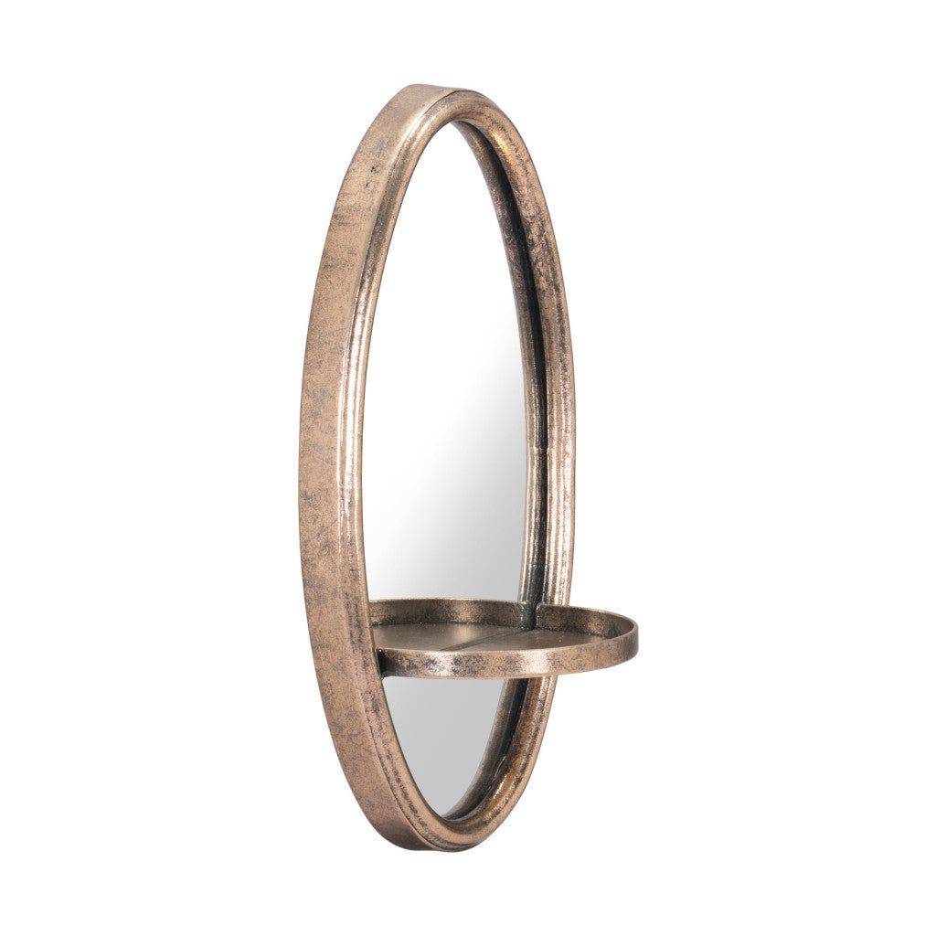 13" Gold Oval Accent Framed Mirror With Shelf