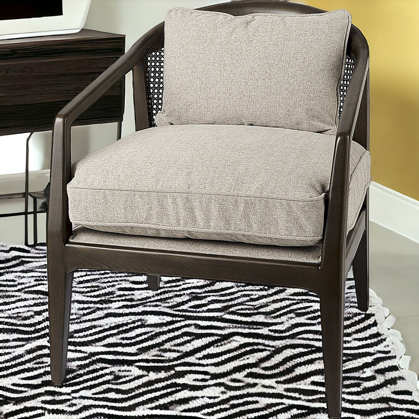 29" Gray and Brown Fabric Arm Chair