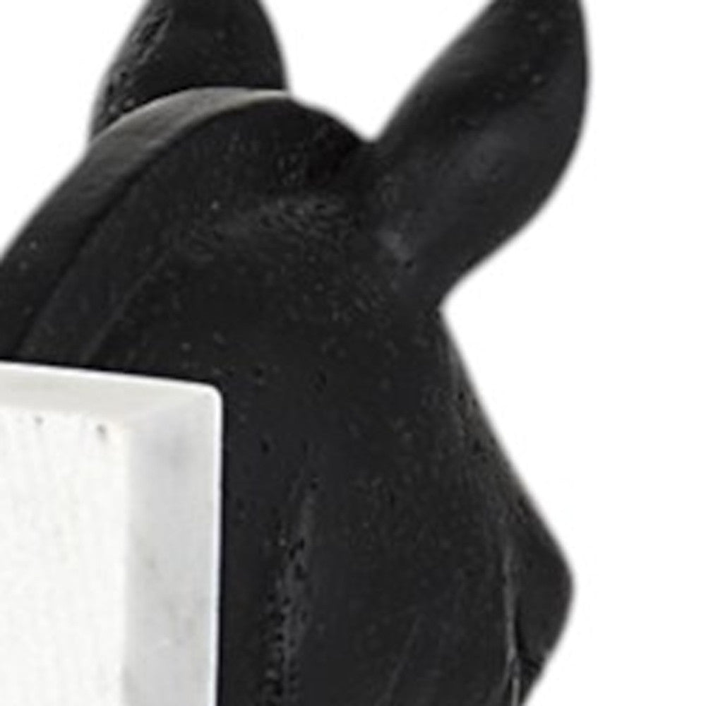 Set of Two 8" Black And White Marble And Resin Horse Decorative Bookends