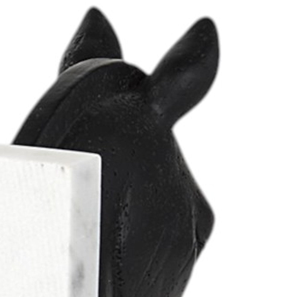 Set of Two 8" Black And White Marble And Resin Horse Decorative Bookends