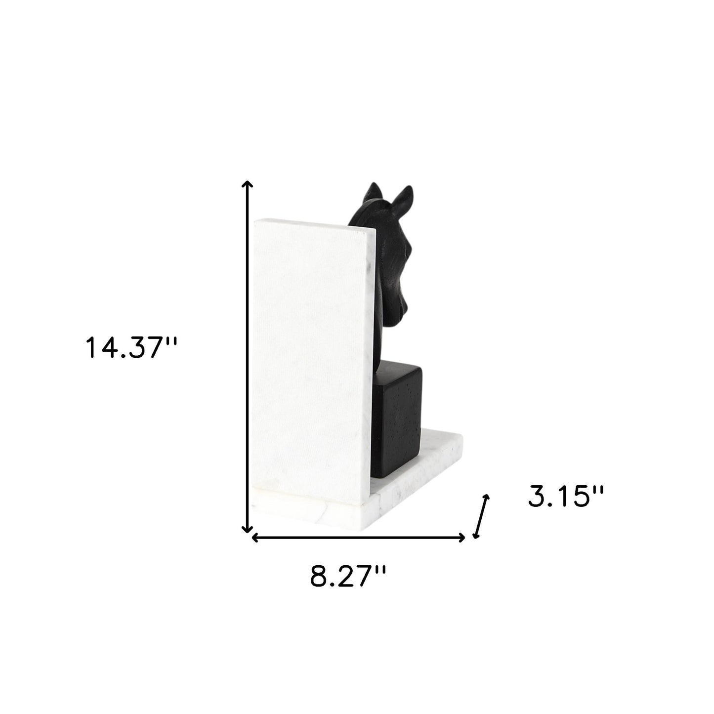 Set of Two 8" Black And White Marble And Resin Horse Decorative Bookends