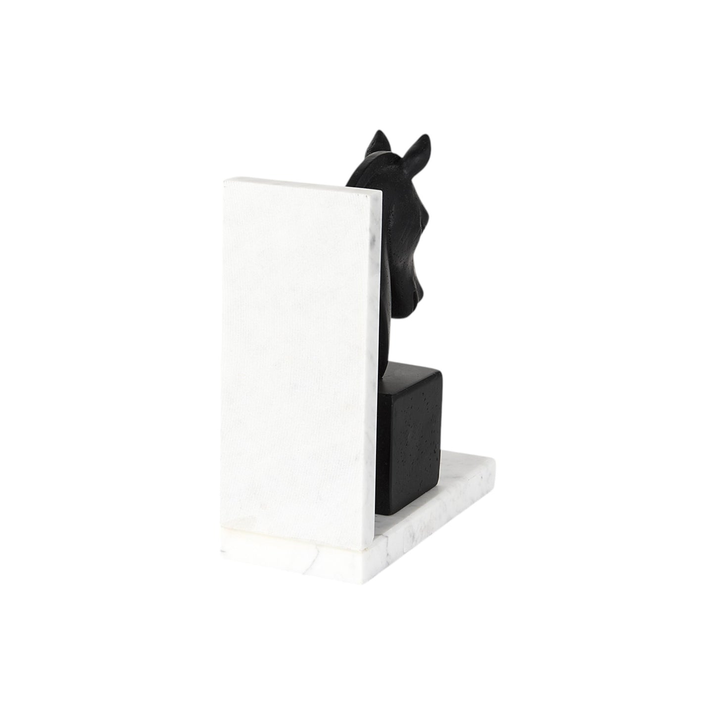 Set of Two 8" Black And White Marble And Resin Horse Decorative Bookends