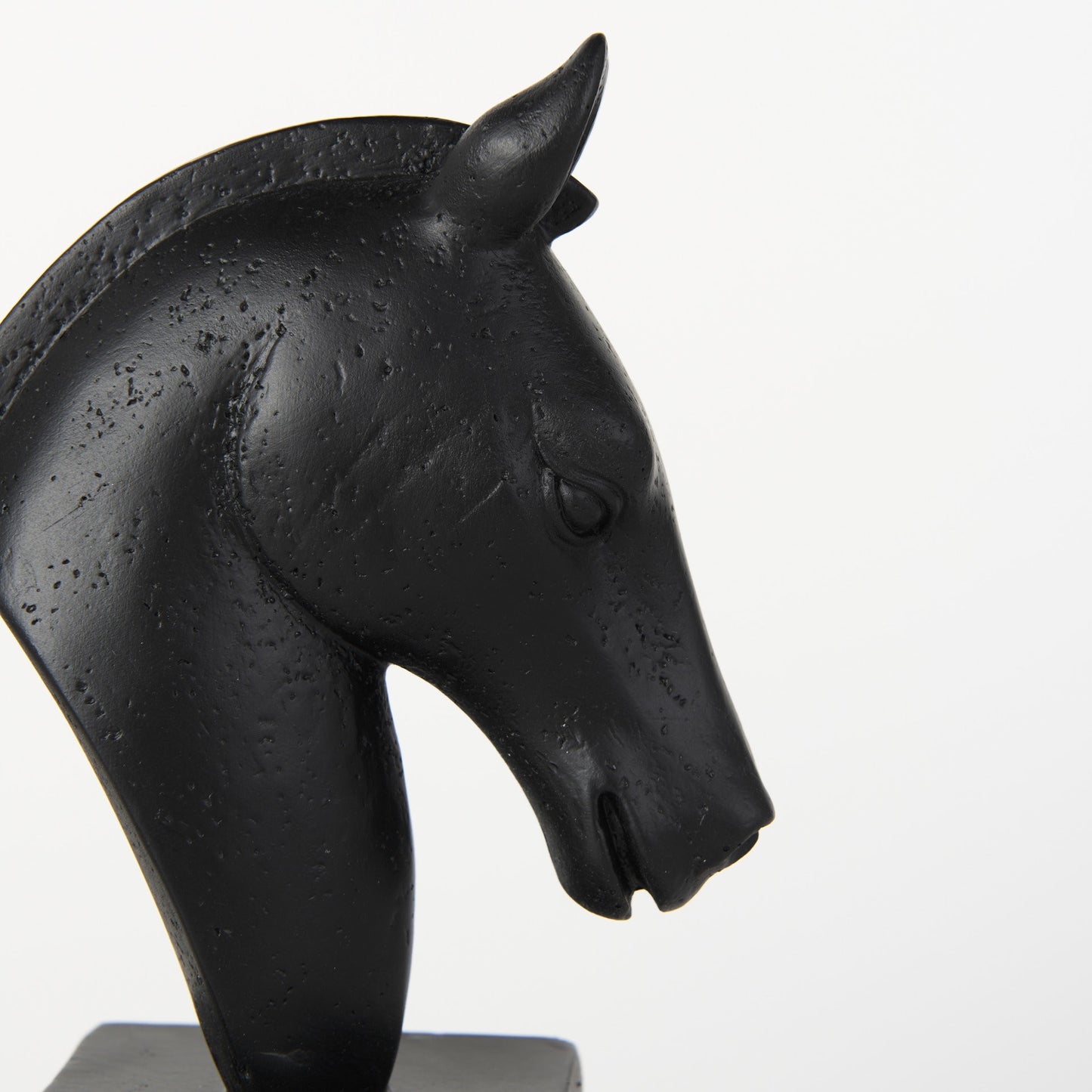 Set of Two 8" Black And White Marble And Resin Horse Decorative Bookends