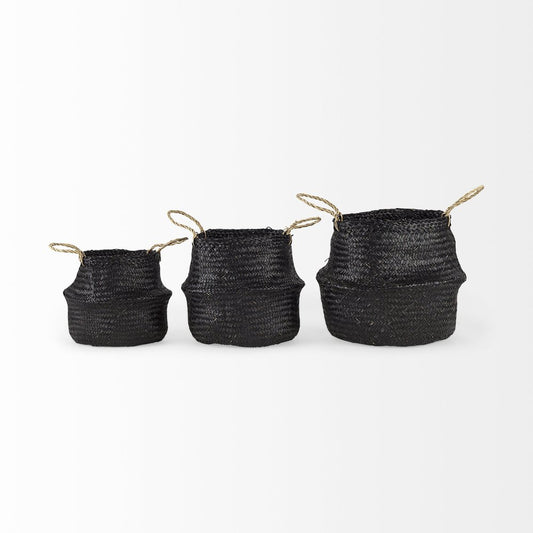 Set of Three Black Wicker Basket