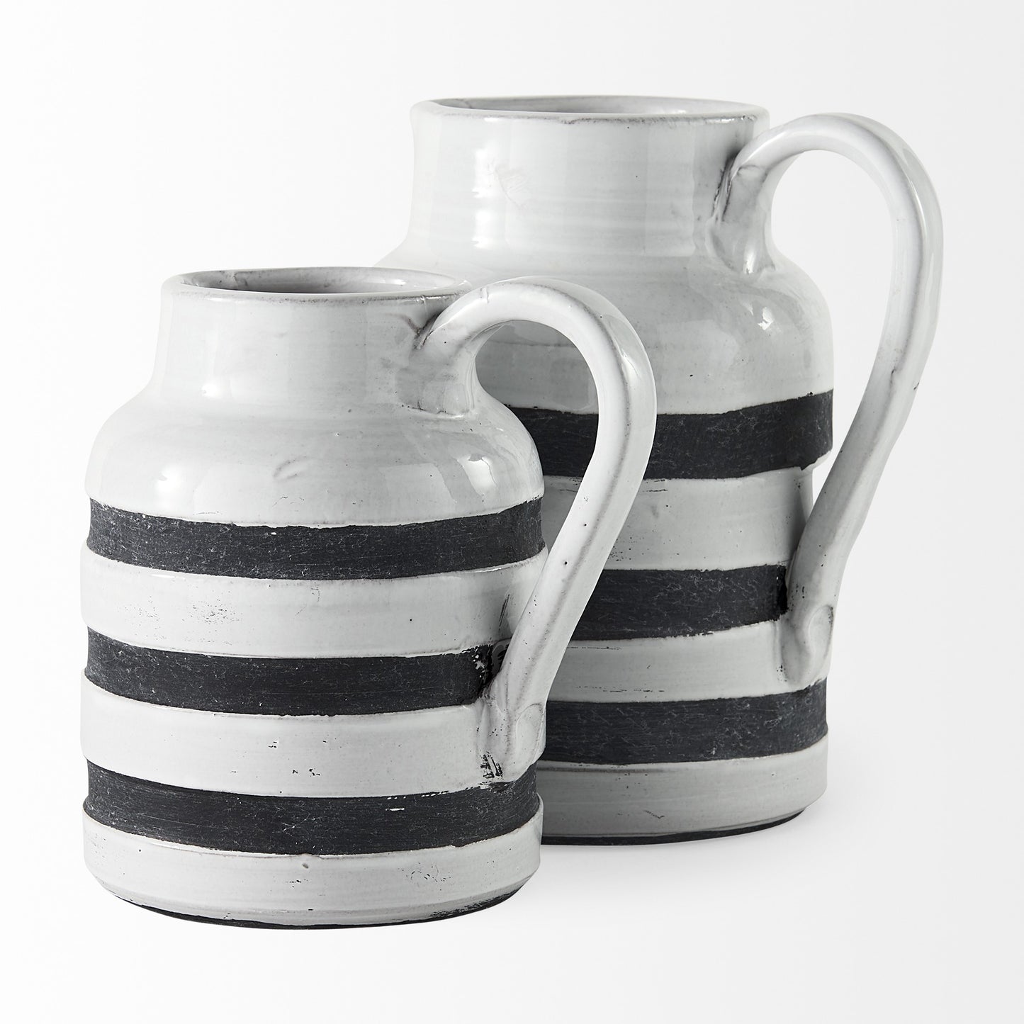 9" Blue And White Cylinder Ceramic Urns Jars