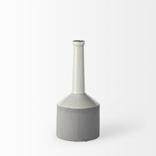 13" Gray And White Cylinder Ceramic Urns Jars
