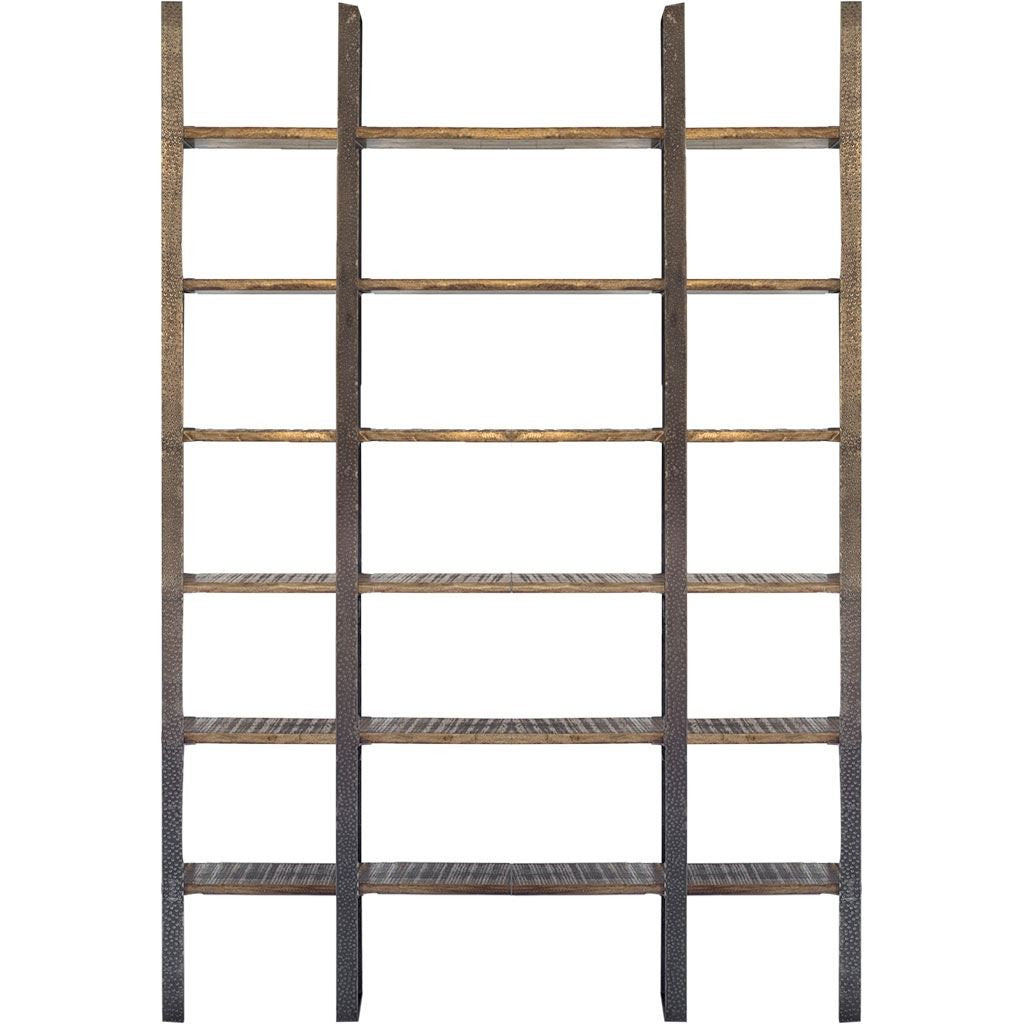 Brown Iron and Solid Wood Six Tier Bookcase
