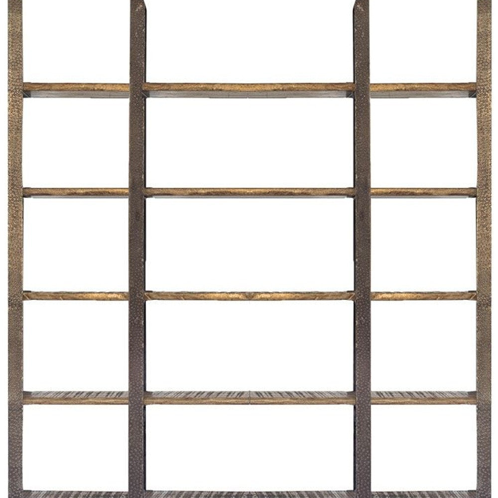 Brown Iron and Solid Wood Six Tier Bookcase