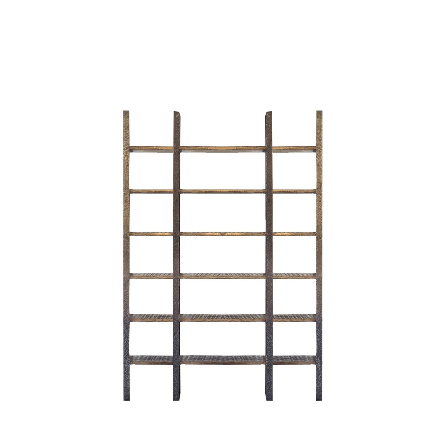 Brown Iron and Solid Wood Six Tier Bookcase