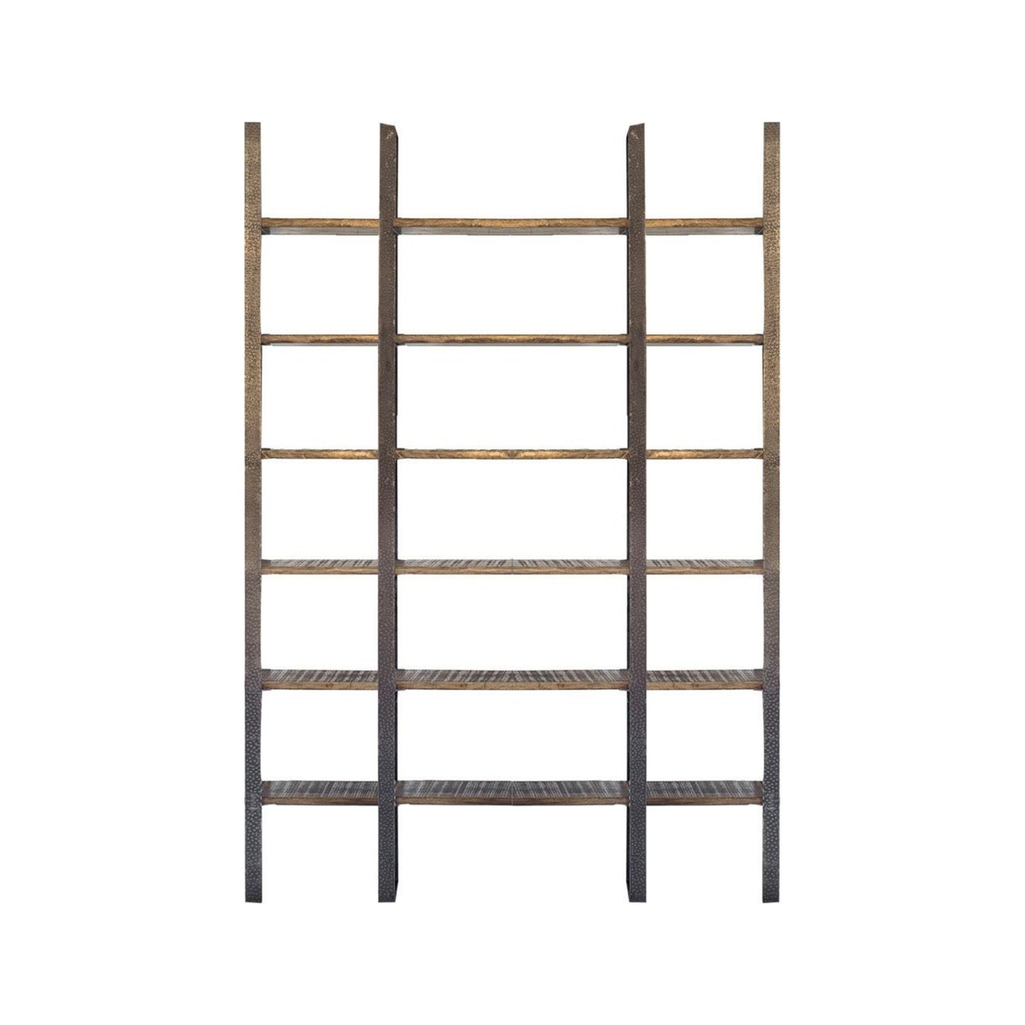 Brown Iron and Solid Wood Six Tier Bookcase