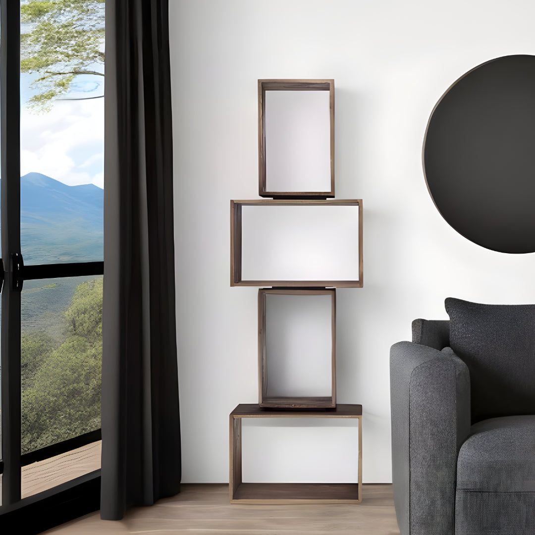 Set of Two Brown Solid and Manufactured Wood Two Tier Floating Bookcase