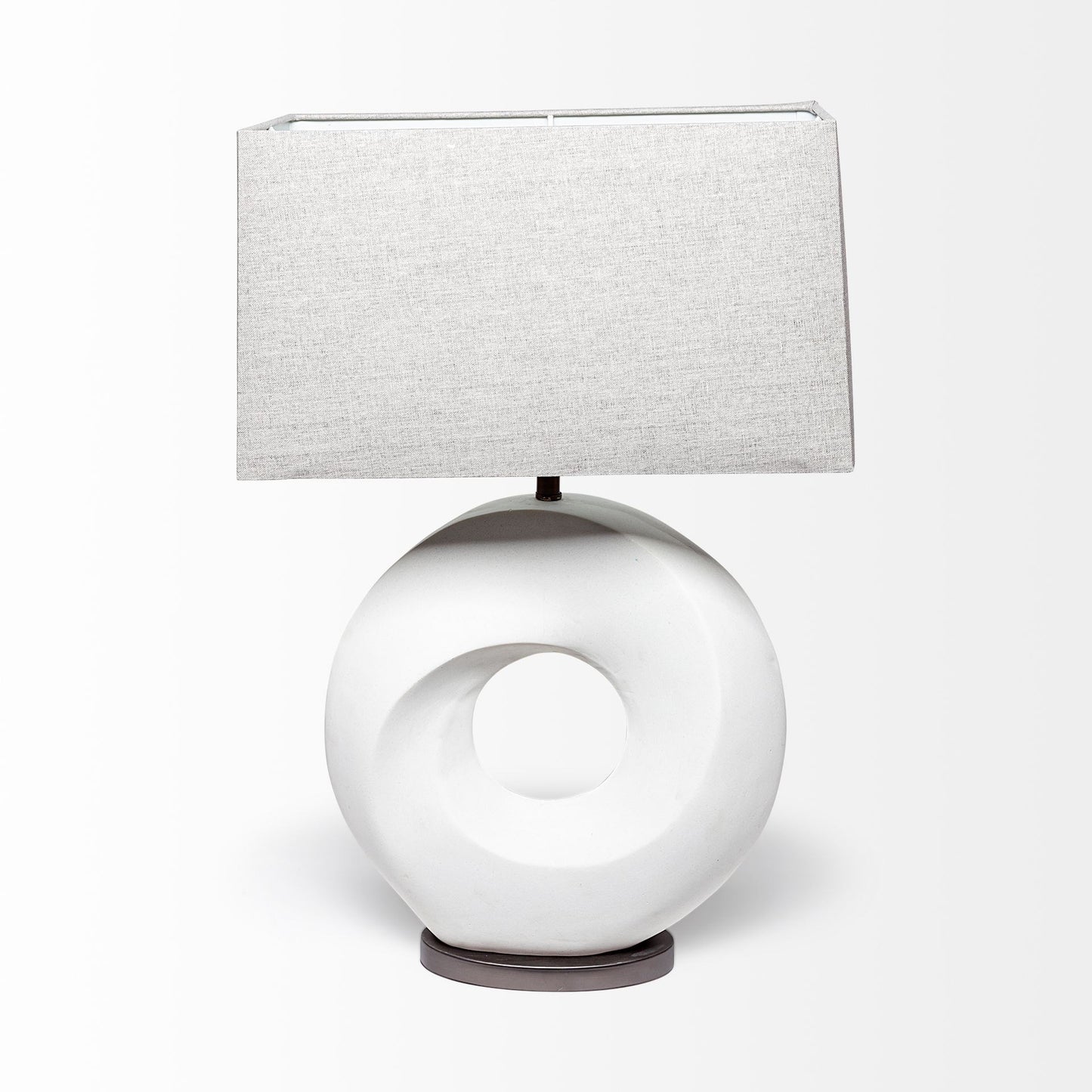 27" White Geometric Table Lamp With Gray Shade