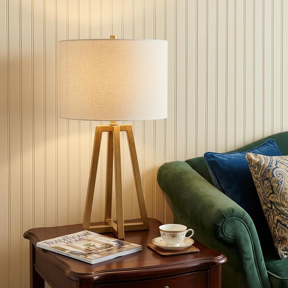 Metallic Gold Tone Geometric Table Lamp