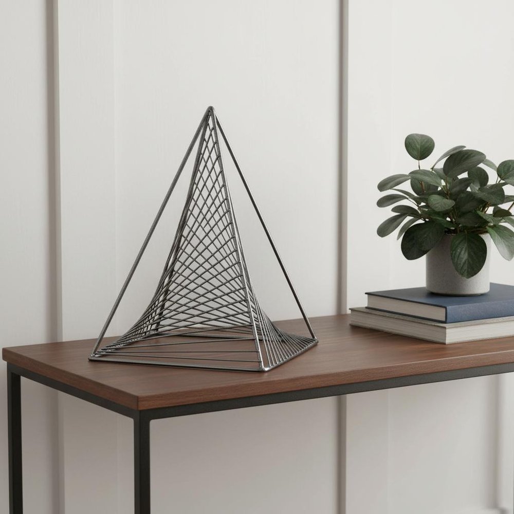 Contemporary Gray Metal Triangular Decor Piece