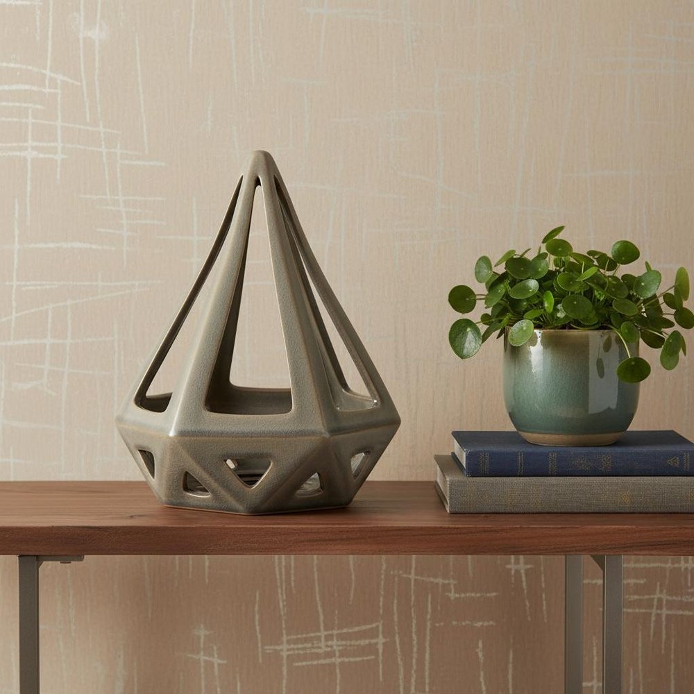 Khaki Crackle Glaze Ceramic Conical Sculpture