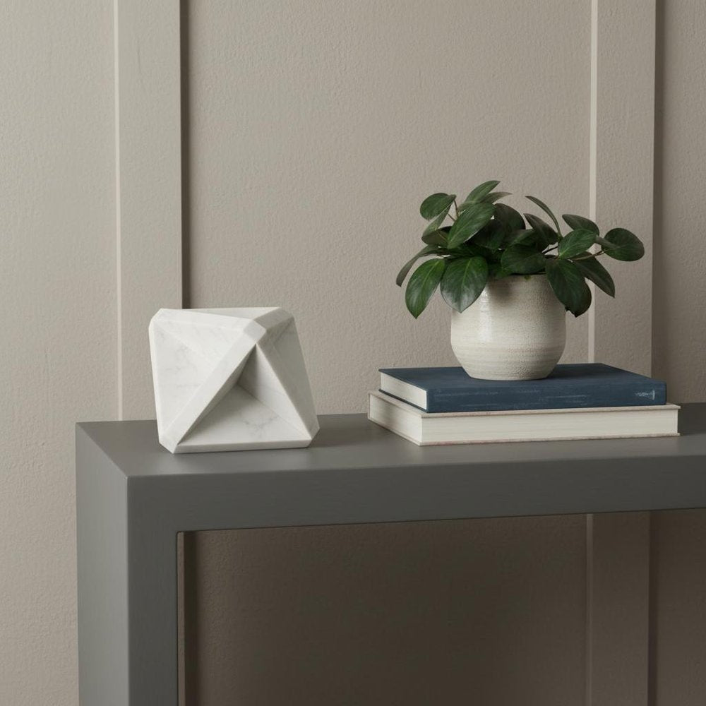 White Marble Geometric Square Sculpture