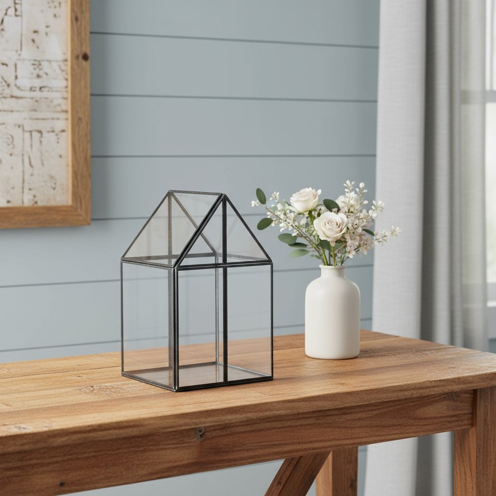 8" Black And Clear Glass And Metal Box