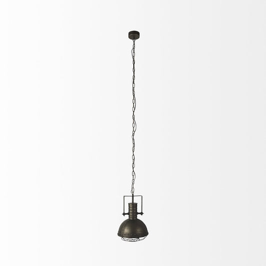 Antiqued Black Metal Hanging Industrial Caged Pendent Light