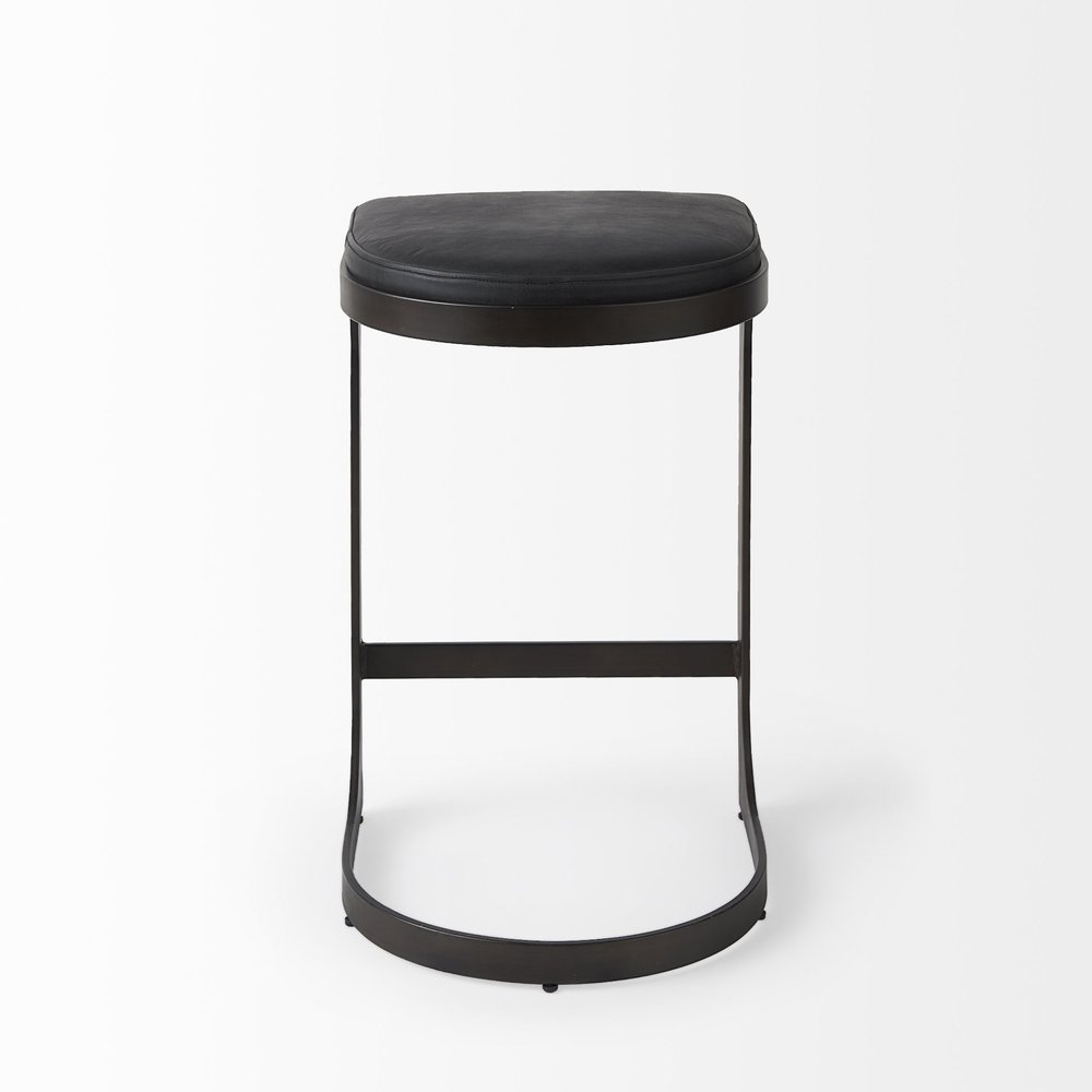 29" Black Faux Leather and Metal Backless Bar Chair