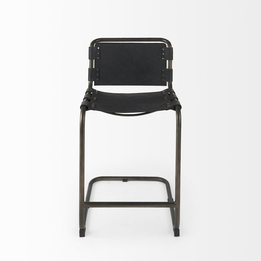29" Black Leather And Iron Bar Chair