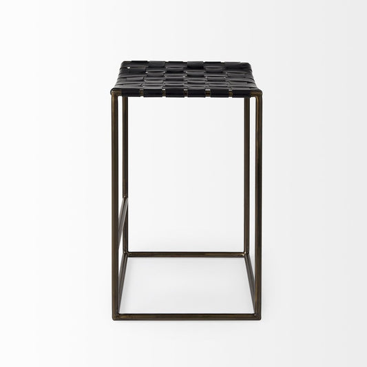 29" Bronze Leather and Metal Backless Bar Chair