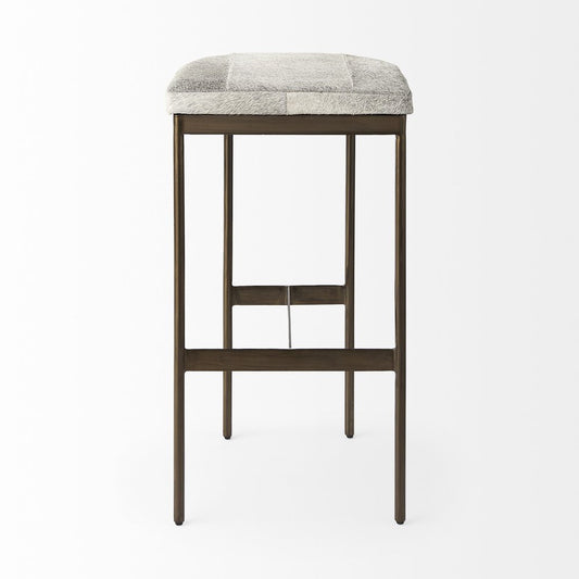 35" Gold Leather and Metal Backless Bar Chair