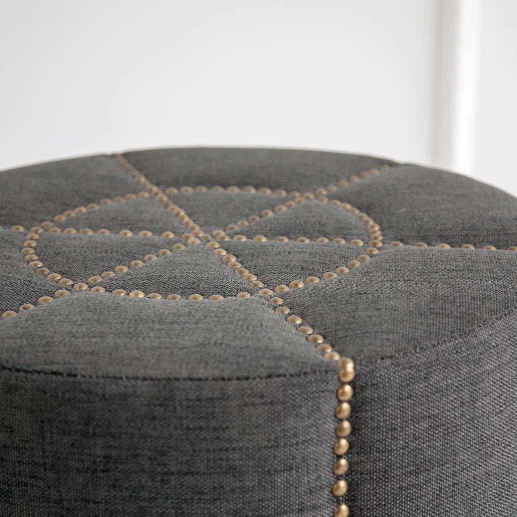 20" Gray Fabric Tufted Round Footstool